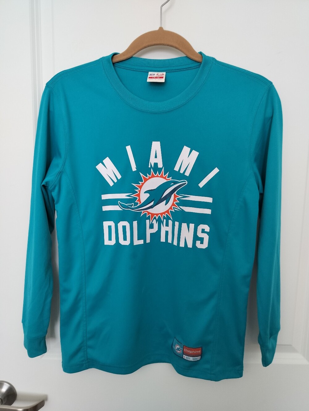 Miami Dolphins Youth/Boys 14-16 XL Long Sleeve Performance Shirt Blue